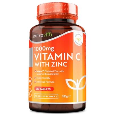 Nutravita Vitamina C 1000 mg e zinco 15 mg 210 comprimidos veganos Albion® Zinc para melhor absorção. Suplemento de vitamina C e zinco de alta potência. Mantém o sistema imunitário Nutravita Vitamina C 1000 mg e zinco 15 mg 210 comprimidos veganos Albion® Zinc para melhor absorção. Suplemento de vitamina C e zinco de alta potência. Mantém o sistema imunitário