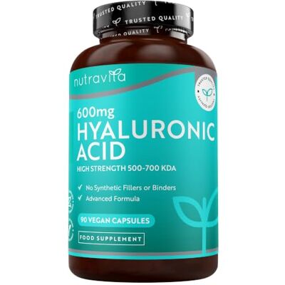 Nutravita cápsulas de ácido hialurónico 90 cápsulas, 3 meses Ácido HialPuro 600 mg Alta dose com 500-700 KDA Suplemento de Hyaluronic Acid para mulheres e homens Nutravita cápsulas de ácido hialurónico 90 cápsulas, 3 meses Ácido HialPuro 600 mg Alta dose com 500-700 KDA Suplemento de Hyaluronic Acid para mulheres e homens