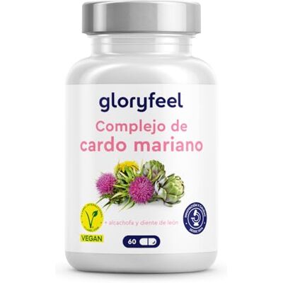 Gloryfeel Cardo Mariano 500mg, 60 Cápsulas Alcachofa 400mg, Dente de Leão 150mg e Desmodium 100mg Alta Dosagem de Silimarina Testado em laboratório, 100% vegano e sem aditivos Gloryfeel Cardo Mariano 500mg, 60 Cápsulas Alcachofa 400mg, Dente de Leão 150mg e Desmodium 100mg Alta Dosagem de Silimarina Testado em laboratório, 100% vegano e sem aditivos