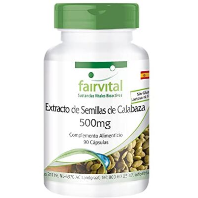 fairvital 500 mg extrato de sementes de abóbora, 90 cápsulas, concentrado 10 vezes com selénio e vitamina E, alta dose, vegano, fabricado na Alemanha fairvital 500 mg extrato de sementes de abóbora, 90 cápsulas, concentrado 10 vezes com selénio e vitamina E, alta dose, vegano, fabricado na Alemanha