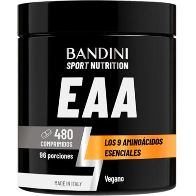 BANDINI ® EAA Aminoácidos Essenciais 480 COMPRIMIDOS Com 9 Aminoácidos Essenciais Pré, intra e pós-treino Suplemento alimentar para o desporto Comprimidos 96 Doses Vegan, sem açúcar BANDINI ® EAA Aminoácidos Essenciais 480 COMPRIMIDOS Com 9 Aminoácidos Essenciais Pré, intra e pós-treino Suplemento alimentar para o desporto Comprimidos 96 Doses Vegan, sem açúcar