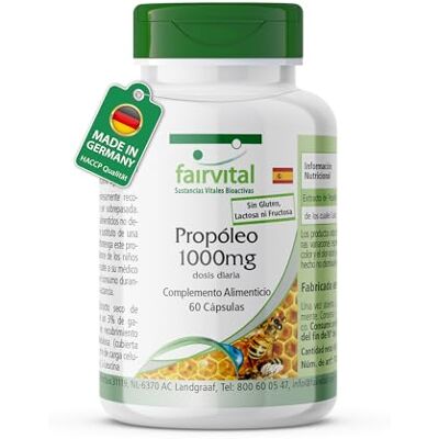 fairvital Próóleo de abelha, dose diária de 1000 mg, 60 cápsulas, extrato natural de resina de abelha, com 3% de galangina, alta doses fairvital Próóleo de abelha, dose diária de 1000 mg, 60 cápsulas, extrato natural de resina de abelha, com 3% de galangina, alta doses