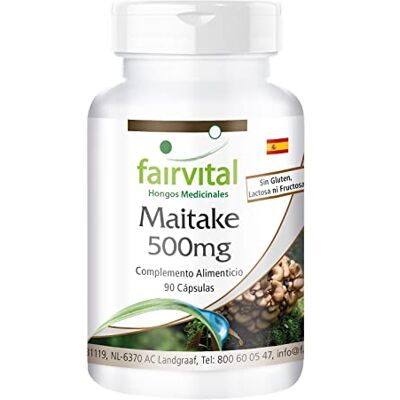 fairvital Maitake 500 mg, 90 cápsulas, fáceis de engolir, 500 mg de pó de cogumelo maitake por cápsula, ALTA DOSIS, torneira frondosa, VEGANO fairvital Maitake 500 mg, 90 cápsulas, fáceis de engolir, 500 mg de pó de cogumelo maitake por cápsula, ALTA DOSIS, torneira frondosa, VEGANO