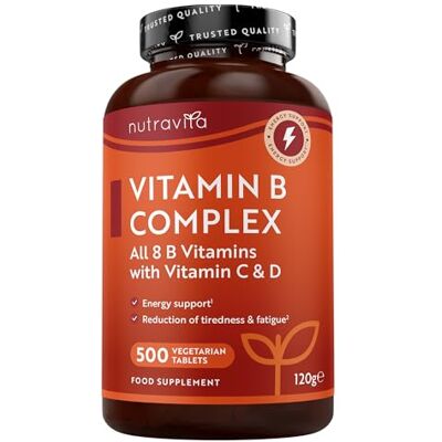 Nutravita Vitamina B Complex con Vitamina C D B 500 comprimidos de multivitaminas para 1 ano, 8 vitaminas B e biotina Nutravita Vitamina B Complex con Vitamina C D B 500 comprimidos de multivitaminas para 1 ano, 8 vitaminas B e biotina
