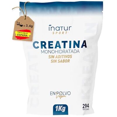 INATUR LAB Creatina mono-hidratada em pó 1kg / 294 doses 100% creatina monohidrato micronizada pura sem aditivos sem sabor vegana SEM GLÚTEN inclui doseador alta solubilidade INATUR LAB Creatina mono-hidratada em pó 1kg / 294 doses 100% creatina monohidrato micronizada pura sem aditivos sem sabor vegana SEM GLÚTEN inclui doseador alta solubilidade