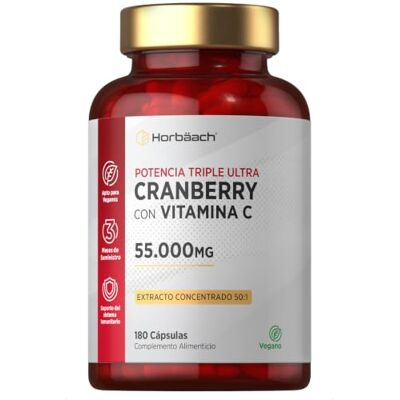 Horbäach Arándano Rojo Capsulas 55.000 mg con Vitamina C 200mg Cranberry Suplemento vegan de alta resistência 180 cápsulas by Horbaach Horbäach Arándano Rojo Capsulas 55.000 mg con Vitamina C 200mg Cranberry Suplemento vegan de alta resistência 180 cápsulas by Horbaach