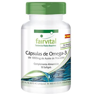 fairvital Cápsulas de ómega 3 com óleo de peixe 1000 mg, 90 cápsulas macias, ALTA DOSIS, 3000 mg por dose diária, com EPA e DHA fairvital Cápsulas de ómega 3 com óleo de peixe 1000 mg, 90 cápsulas macias, ALTA DOSIS, 3000 mg por dose diária, com EPA e DHA