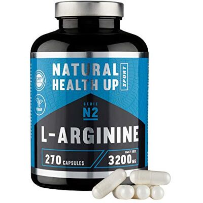 NATURAL HEALTH UP L-arginina 3,2 gramas, dose pura diária, favorece o desempenho e o desenvolvimento muscular, extra de vitamina B6 para o organismo, vegan, 270 cápsulas NATURAL HEALTH UP L-arginina 3,2 gramas, dose pura diária, favorece o desempenho e o desenvolvimento muscular, extra de vitamina B6 para o organismo, vegan, 270 cápsulas
