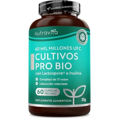 Nutravita Probióticos e prébióticos intestinais com 60 milhões UFC, 60 60 Probiótico cápsulas veganas 21 cepas bacterianas, microbiota intestinal, pré-bióticos e probióticos mulher e homem Nutravita Probióticos e prébióticos intestinais com 60 milhões UFC, 60 60 Probiótico cápsulas veganas 21 cepas bacterianas, microbiota intestinal, pré-bióticos e probióticos mulher e homem