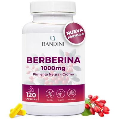 BANDINI ® Berberina 120 cápsulas 1000 mg 97% de Berberis Aristata Rica em alcalóides suplemento de berberine adequado para veganos Berberin HCl pura crómio e pimenta preta BANDINI ® Berberina 120 cápsulas 1000 mg 97% de Berberis Aristata Rica em alcalóides suplemento de berberine adequado para veganos Berberin HCl pura crómio e pimenta preta