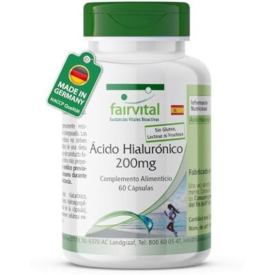 fairvital Cápsulas de ácido hialurónico 200 mg, 60 cápsulas, fáceis de engolir, ALTA DOSIS, VEGANAS fairvital Cápsulas de ácido hialurónico 200 mg, 60 cápsulas, fáceis de engolir, ALTA DOSIS, VEGANAS