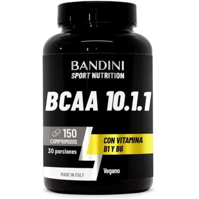 BANDINI ® BCAA 10.1.1 Aminoácidos de corrente raamificada, 150 comprimidos, BCAA 10 1 1 com Leucina, Isoleucina, Valina, vitamina B1 e B6, sem lactose, vegan, suplemento pré e pós-treino BANDINI ® BCAA 10.1.1 Aminoácidos de corrente raamificada, 150 comprimidos, BCAA 10 1 1 com Leucina, Isoleucina, Valina, vitamina B1 e B6, sem lactose, vegan, suplemento pré e pós-treino
