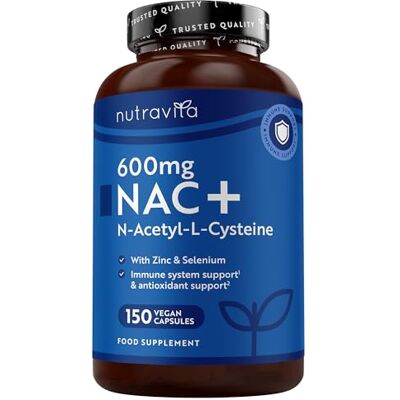 Nutravita NAC N-acetil-cisteina 600 mg 150 cápsulas veganas (5 meses) suplemento NAC zinco e selénio alta biodisponibilidade acetilcisteina Feito no Reino Unido Nutravita NAC N-acetil-cisteina 600 mg 150 cápsulas veganas (5 meses) suplemento NAC zinco e selénio alta biodisponibilidade acetilcisteina Feito no Reino Unido