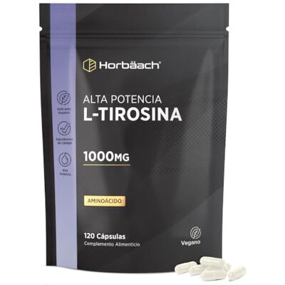 Horbäach Tirosina 1000 mg L-Tirosina Pura vegana, 120 cápsulas, sem aditivos não desejados, L-Tyrosine, Horbaach Sin aditivos no Deseados L-Tyrosine de Horbaach Horbäach Tirosina 1000 mg L-Tirosina Pura vegana, 120 cápsulas, sem aditivos não desejados, L-Tyrosine, Horbaach Sin aditivos no Deseados L-Tyrosine de Horbaach