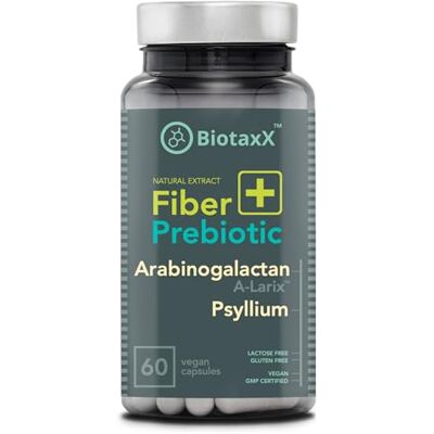 BiotaxX Arabinogalactano Psyllium Husk (Plantago ovata), 660 mg, 60 cápsulas veganas, fibra pré-biótica para a saúde intestinal BiotaxX Arabinogalactano Psyllium Husk (Plantago ovata), 660 mg, 60 cápsulas veganas, fibra pré-biótica para a saúde intestinal