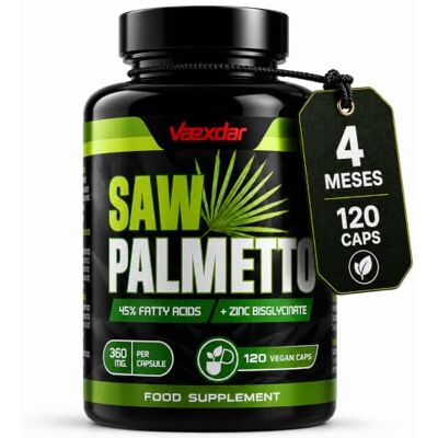 Vaexdar Supplements Vaexdar Saw Palmetto de zinco bisglicinato, alta potência, 360 mg Serenoa Repens, Saw Palmetto de próstata, 45% ácidos gordos, 120 cápsulas vegetais, apoio à saúde masculina, 4 meses de duração Vaexdar Supplements Vaexdar Saw Palmetto de zinco bisglicinato, alta potência, 360 mg Serenoa Repens, Saw Palmetto de próstata, 45% ácidos gordos, 120 cápsulas vegetais, apoio à saúde masculina, 4 meses de duração