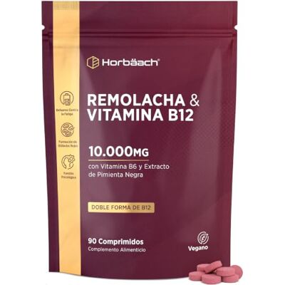 Horbäach Suplemento de beterraba 10,000 mg com vitamina B12, B6 e pimenta preta Uma por dia, 90 comprimidos veganos Beetroot Supplement Horbaach Horbäach Suplemento de beterraba 10,000 mg com vitamina B12, B6 e pimenta preta Uma por dia, 90 comprimidos veganos Beetroot Supplement Horbaach