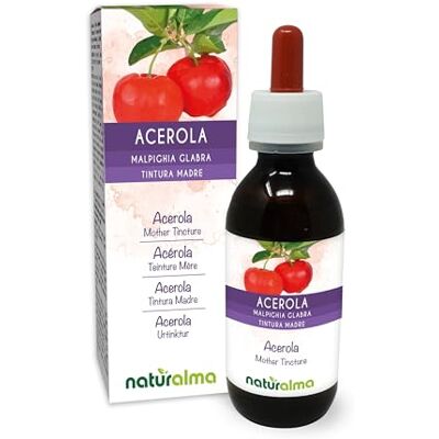 Naturalma Acerola (Malpighia glabra) frutos Tintura mãe sem álcool natureza rico em vitamina C, extrato líquido gotas 120 ml complemento alimentar vegano Naturalma Acerola (Malpighia glabra) frutos Tintura mãe sem álcool natureza rico em vitamina C, extrato líquido gotas 120 ml complemento alimentar vegano