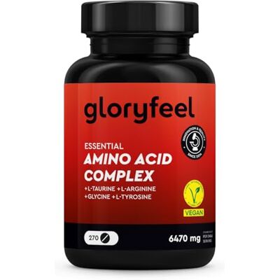 Gloryfeel Aminoácidos Complex em altas doses 270 Comprimidos com 12 aminoácidos (6.470 mg) por dia EAA Amino 8 + L Arginina, L Carnitina, Taurina e Glicina Vegano, testado em laboratório e sem aditivos Gloryfeel Aminoácidos Complex em altas doses 270 Comprimidos com 12 aminoácidos (6.470 mg) por dia EAA Amino 8 + L Arginina, L Carnitina, Taurina e Glicina Vegano, testado em laboratório e sem aditivos