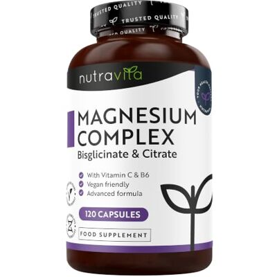 Nutravita Citrato de magnésio 1545 mg magnésio bisglicinato 600 mg 120 120 Cápsulas veganas, Magnesium Complex com vitamina C e B6, reduz o cansaço e o apoio dos músculos Nutravita Citrato de magnésio 1545 mg magnésio bisglicinato 600 mg 120 120 Cápsulas veganas, Magnesium Complex com vitamina C e B6, reduz o cansaço e o apoio dos músculos