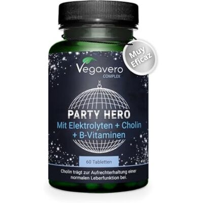 Vegavero Party Hero 60 comprimidos Remedio Anti Resaca con Electrolitos y Protección Hepática Magnesio, Sodio, Zinc, Vitaminas B y C 100% Vegano, Sin Aditivos, No-OMG Vegavero Party Hero 60 comprimidos Remedio Anti Resaca con Electrolitos y Protección Hepática Magnesio, Sodio, Zinc, Vitaminas B y C 100% Vegano, Sin Aditivos, No-OMG