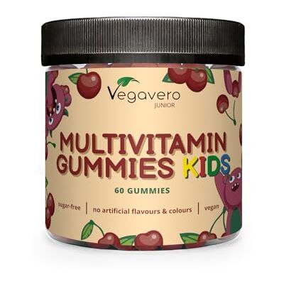 Vegavero Multivitaminas e minerais para crianças, 60 Gominolas sem açúcar, sistema imunitário, desenvolvimento cognitivo e crescimento, com vitamina C, B, D, zinco, colina, vegano e sem aditivos, ® Vegavero Multivitaminas e minerais para crianças, 60 Gominolas sem açúcar, sistema imunitário, desenvolvimento cognitivo e crescimento, com vitamina C, B, D, zinco, colina, vegano e sem aditivos, ®