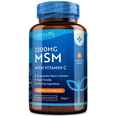 Nutravita Comprimidos MSM 2200 mg 365 comprimidos veganos Metilsulfonilmetano com 80 mg de vitamina C, fornecimento para 6 meses fabricado no Reino Unido Nutravita Comprimidos MSM 2200 mg 365 comprimidos veganos Metilsulfonilmetano com 80 mg de vitamina C, fornecimento para 6 meses fabricado no Reino Unido