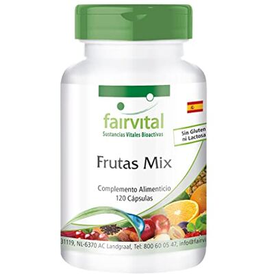 fairvital Mistura de frutas, 120 cápsulas, ALTA DOSIS, VEGANO, pó multivitamínico natural de frutas, com extrato de mirtilo, acerola, espirulina e muito mais fairvital Mistura de frutas, 120 cápsulas, ALTA DOSIS, VEGANO, pó multivitamínico natural de frutas, com extrato de mirtilo, acerola, espirulina e muito mais