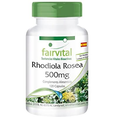 fairvital Cápsulas de Rhodiola Rosea 500 mg, 120 cápsulas, fáceis de engolir, extrato de raiz de rodíola, ALTA DOSIS, vegan, 3% de rosavina (15 mg) / 1% de salidrosida (5 mg) fairvital Cápsulas de Rhodiola Rosea 500 mg, 120 cápsulas, fáceis de engolir, extrato de raiz de rodíola, ALTA DOSIS, vegan, 3% de rosavina (15 mg) / 1% de salidrosida (5 mg)