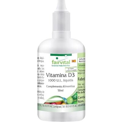 fairvital Gotas de vitamina D3, 50 ml, 1000 UI por gota, em óleo MCT de coco, vitamina D líquida com 1600 gotas por frasco fairvital Gotas de vitamina D3, 50 ml, 1000 UI por gota, em óleo MCT de coco, vitamina D líquida com 1600 gotas por frasco