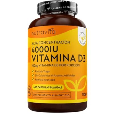 Nutravita Vitamina D3 4000 UI con 400 Comprimidos Softgel de Alta Dosis Para articulações, ossos e sistema imunitário fornecimento de 13 meses vitaminas D colecalciferol Nutravita Vitamina D3 4000 UI con 400 Comprimidos Softgel de Alta Dosis Para articulações, ossos e sistema imunitário fornecimento de 13 meses vitaminas D colecalciferol