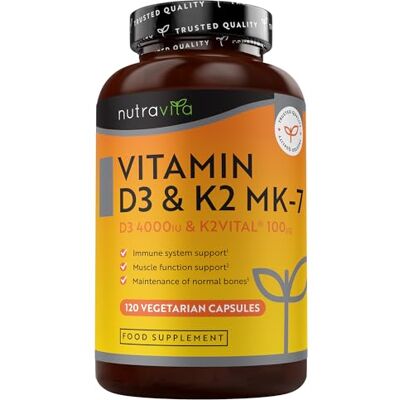 Nutravita Vitamina D3 e K2 4000UI + 100 µg MK7 K2VITAL® 120 Vit D cápsulas Potência máxima D3 K2, vitamina D, sistema imunitário, colecalciferol e menaquinona-7 Nutravita Vitamina D3 e K2 4000UI + 100 µg MK7 K2VITAL® 120 Vit D cápsulas Potência máxima D3 K2, vitamina D, sistema imunitário, colecalciferol e menaquinona-7