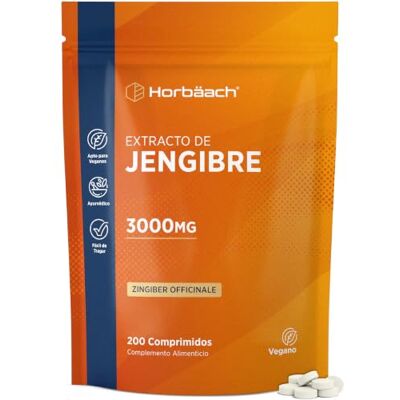 Horbäach Gengibre em cápsulas puro 3000 mg 1000 mg por comprimido 200 comprimidos veganos extrato natural de gengibre, Ayurveda Ginger Root Extract de Horbaach Horbäach Gengibre em cápsulas puro 3000 mg 1000 mg por comprimido 200 comprimidos veganos extrato natural de gengibre, Ayurveda Ginger Root Extract de Horbaach