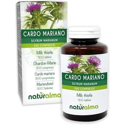 Naturalma Cardo mariano (Silybum marianum) erva e frutos 150 g 300 comprimidos Suplemento alimentar Natural e Vegano Naturalma Cardo mariano (Silybum marianum) erva e frutos 150 g 300 comprimidos Suplemento alimentar Natural e Vegano
