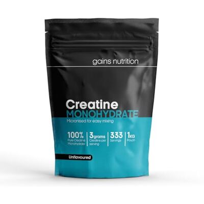 Gains Nutrition GN Creatina em pó 1 kg de monohidrato de creatina em pó de alta potência, 3 g de Creatine por porção, Creatine monohidratada sem sabores nem enchimentos, sem OGM e sem glúten Gains Nutrition GN Creatina em pó 1 kg de monohidrato de creatina em pó de alta potência, 3 g de Creatine por porção, Creatine monohidratada sem sabores nem enchimentos, sem OGM e sem glúten