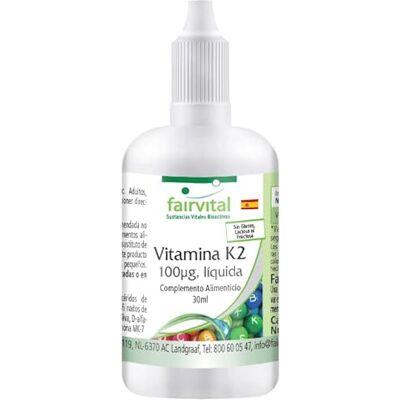 fairvital Vitamina K2 MK-7 gotas 100 µg, 30 ml, conteúdo de all-trans mín. 99,5%, natural e fermentada a partir de natto fairvital Vitamina K2 MK-7 gotas 100 µg, 30 ml, conteúdo de all-trans mín. 99,5%, natural e fermentada a partir de natto