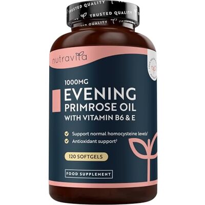 Nutravita Óleo de nagra em cápsulas lisas 1000 mg Óleo de onagra com ácido gama linolénico (GLA) e Ômega 6, vitaminas E e B6, 120 cápsulas lisas Nutravita Óleo de nagra em cápsulas lisas 1000 mg Óleo de onagra com ácido gama linolénico (GLA) e Ômega 6, vitaminas E e B6, 120 cápsulas lisas