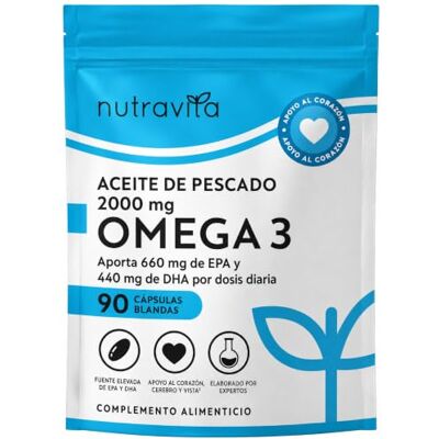 Nutravita 2000 mg, com 660 mg EPA e 440 mg DHA, 90 cápsulas lisas Coração, função cerebral e visão (EFSA) cápsulas suplementos para homens e mulheres Nutravita 2000 mg, com 660 mg EPA e 440 mg DHA, 90 cápsulas lisas Coração, função cerebral e visão (EFSA) cápsulas suplementos para homens e mulheres