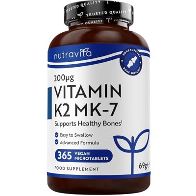 Nutravita vitamina K2 MK-7 200mcg 365 Microcomprimidos veganos (não cápsulas) ajuda a manter os ossos normais menaquinona MK7 de alta potência Nutravita vitamina K2 MK-7 200mcg 365 Microcomprimidos veganos (não cápsulas) ajuda a manter os ossos normais menaquinona MK7 de alta potência