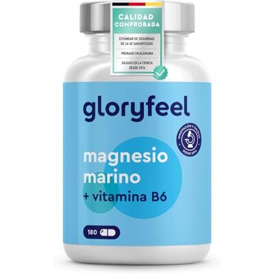 Gloryfeel Magnésio marinho 360 mg Com vitamina B6-180 cápsulas veganas (3 meses) para cansaço, função nervosa, muscular e metabólica, sem aditivos Gloryfeel Magnésio marinho 360 mg Com vitamina B6-180 cápsulas veganas (3 meses) para cansaço, função nervosa, muscular e metabólica, sem aditivos