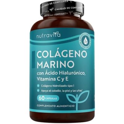 Nutravita Colágeno marinho alta dose 1000 mg 60 cápsulas Colageno marinho com ácido hialCápsulas colagénio hidrolizado com vitamina C e vitamina E, colágeno hidrolizado Nutravita Colágeno marinho alta dose 1000 mg 60 cápsulas Colageno marinho com ácido hialCápsulas colagénio hidrolizado com vitamina C e vitamina E, colágeno hidrolizado