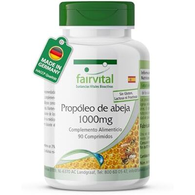 fairvital Próóleo de abelha 1000 mg, extrato natural de resina de abelha, com 3% de galangina, ALTA DOSIS, 90 comprimidos fairvital Próóleo de abelha 1000 mg, extrato natural de resina de abelha, com 3% de galangina, ALTA DOSIS, 90 comprimidos