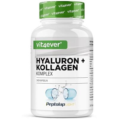 Vit4ever Complexo: Ácido hialurónico e colagénio 240 cápsulas Peptolap® Premium: Com biotina bioativa, selénio, zinco, vitamina C natural da aguarela e silício de bambu Vit4ever Complexo: Ácido hialurónico e colagénio 240 cápsulas Peptolap® Premium: Com biotina bioativa, selénio, zinco, vitamina C natural da aguarela e silício de bambu