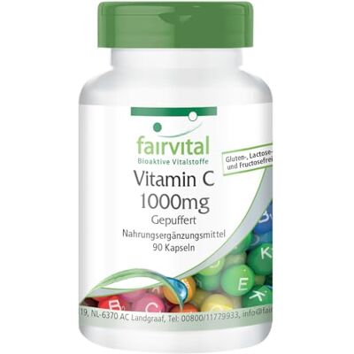 fairvital Vitamina C 1000 mg não ácida, altamente doseada, vegana, 90 cápsulas ascorbato de cálcio fairvital Vitamina C 1000 mg não ácida, altamente doseada, vegana, 90 cápsulas ascorbato de cálcio
