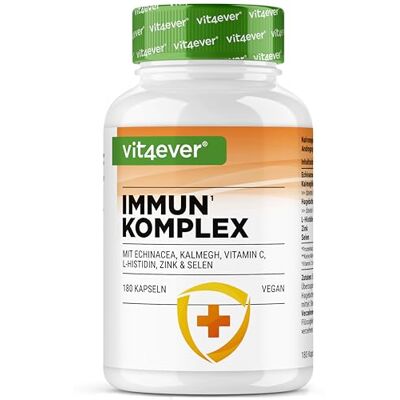 Vit4ever Complexo imunitário 180 cápsulas para 90 dias alta dose 500 mg de Equinácea, Kalmegh, Scaramonho, vitamina C, L-Histidina, zinco e selénio, sem aditivos desnecessários Vegan Vit4ever Complexo imunitário 180 cápsulas para 90 dias alta dose 500 mg de Equinácea, Kalmegh, Scaramonho, vitamina C, L-Histidina, zinco e selénio, sem aditivos desnecessários Vegan