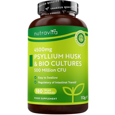 Nutravita Casca de psyllium 4500 mg com 500 milhões de CFU, 180 cápsulas Nutravita Casca de psyllium 4500 mg com 500 milhões de CFU, 180 cápsulas