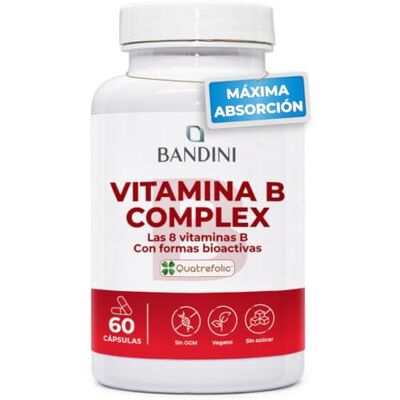 BANDINI ® Vitamina B Complex Complexo B com B1, B2, B3, B5, B6, B7, B9, Betaína, colina, Inositol 60 cápsulas, DR CAPS Aumenta o nível de energia e melhora a concentração e a memória BANDINI ® Vitamina B Complex Complexo B com B1, B2, B3, B5, B6, B7, B9, Betaína, colina, Inositol 60 cápsulas, DR CAPS Aumenta o nível de energia e melhora a concentração e a memória
