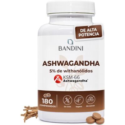 BANDINI ® Ashwagandha KSM-66® 1500mg 180 comprimidos Withania Somnifera 5% de witanólidos extrato puro de raiz de gininseng indiano complemento ayurvédico para o stress Vegan para 6 meses BANDINI ® Ashwagandha KSM-66® 1500mg 180 comprimidos Withania Somnifera 5% de witanólidos extrato puro de raiz de gininseng indiano complemento ayurvédico para o stress Vegan para 6 meses