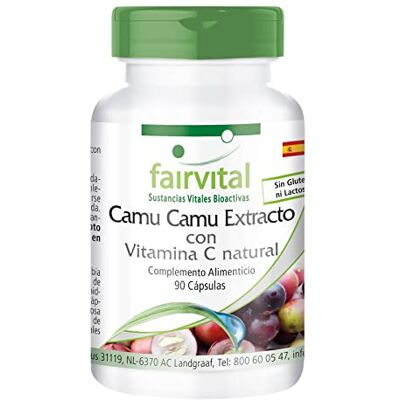 fairvital Cápsulas de camu camu, vitamina C natural, 1000 mg de extrato de camu camu por dose diária, ALTA DOSIS, VEGANO, 90 cápsulas, fáceis de engolir fairvital Cápsulas de camu camu, vitamina C natural, 1000 mg de extrato de camu camu por dose diária, ALTA DOSIS, VEGANO, 90 cápsulas, fáceis de engolir