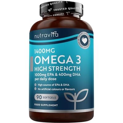 Nutravita Óleo de peixe ômega 3 de potência máxima 2000 mg Fornece 1000 mg de EPA e 400 mg de DHA por ração de origem sustentável e livre de poluentes Nutravita Óleo de peixe ômega 3 de potência máxima 2000 mg Fornece 1000 mg de EPA e 400 mg de DHA por ração de origem sustentável e livre de poluentes